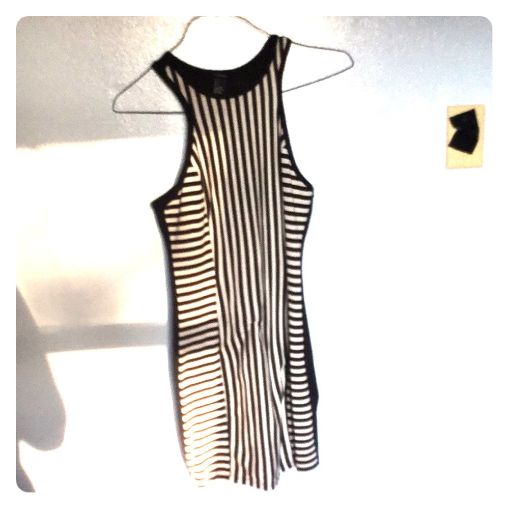 Black and white striped mini dress